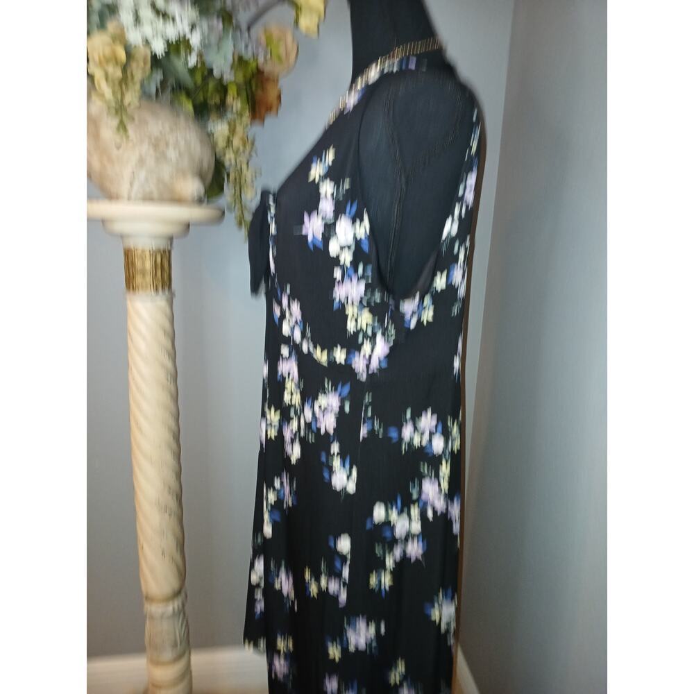 Candies Sheath Dress Womens XL Black Floral Cut Out Knot V-Neck Sleeveless - Picture 4 of 9